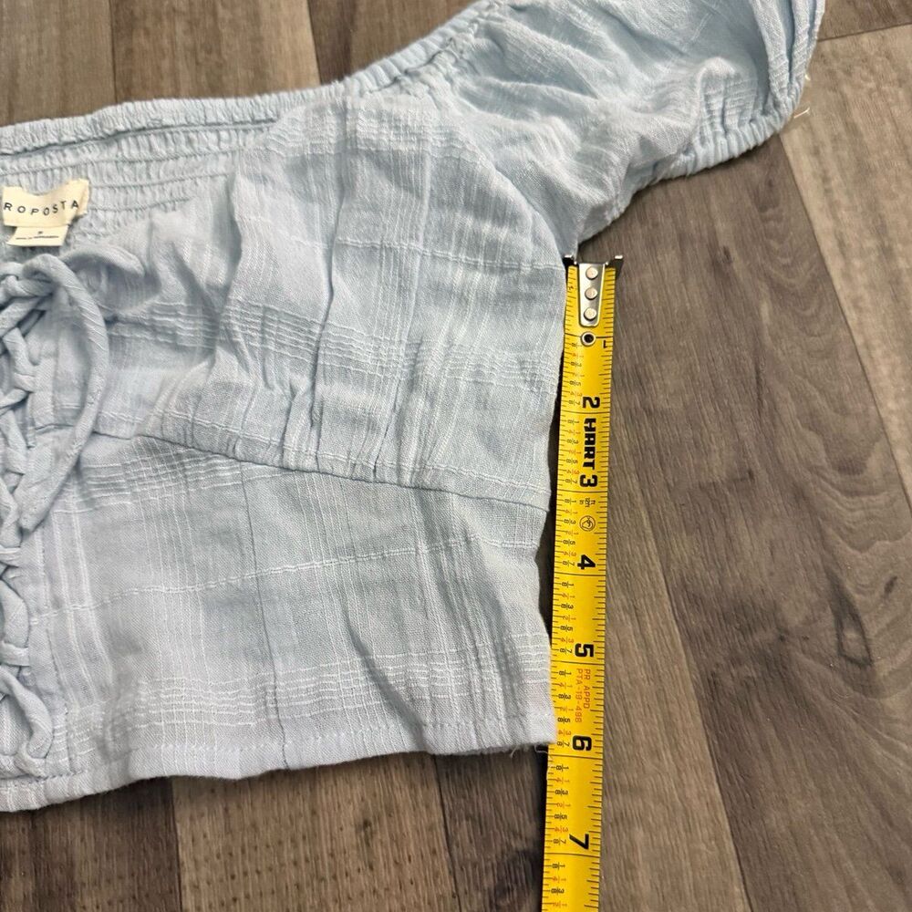 Aeropostale Textured lace front cropped coquette milkmaid puff sleeve top - Picture 6 of 7